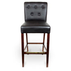 Thumbnail image #1 for JustChair Manufacturing W58930-BLK Bar Stool, Black Vinyl Upholstered Rolled-Tufted Back and Web Seat, Beech Wood Frame, Footrest