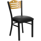 Thumbnail image #1 for Flash Furniture Hercules XU-DG-6G7B-SLAT-BLKV-GG Restaurant Chair, Natural Plywood Slotted Cutout Back, Black Vinyl Upholstered Seat