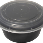 Thumbnail image #1 for International Tableware iti to-go® TG-PP-38-R Round Black Plastic Take-Out Container with Clear Lid, 38 oz.