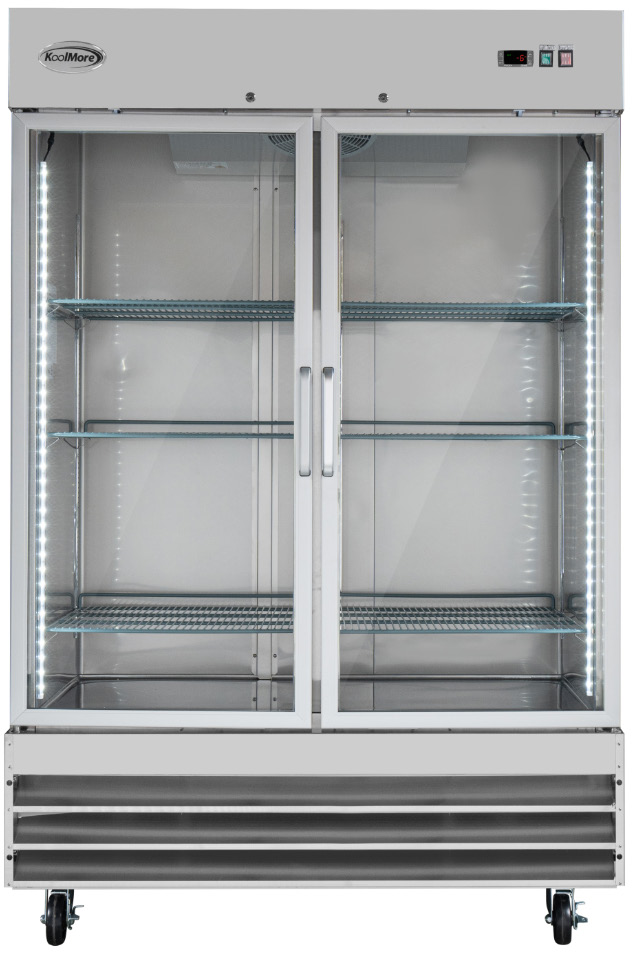 Product image #6 for KoolMore 54-Inch Two-Section Glass Door Reach-In Refrigerator, 47 Cu. Ft., Bottom-Mount Self-Contained, Stainless Steel