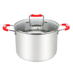 Thumbnail image #1 for Kadra Kitchenware Millvado MU-28-12/R 12.5 Qt Stainless Steel Stock Pot with Glass Lid and Red Silicone Handles Case of 4