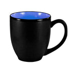 Thumbnail image #1 for International Tableware Hilo 81376-2899/05MF-05C 15 oz Ceramic Bistro Cup with Handle, Black Matte Exterior/Country Blue Interior 1 Dozen