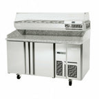 Thumbnail image #1 for Infrico USA IRT-MPG1490-COMBO Refrigerated Granite Pizza Prep Table with Top Ingredient Display Case, 2 Doors, Two-Section