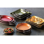 Thumbnail image #2 for Libbey Coos Bay CBP-003 14 oz Round Ceramic Dish with Handles, Pumpkin, 8-1/2 x 6-1/2 in.