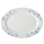 Thumbnail image #1 for CAC China Atlantic Seashell ATC-81 Porcelain Oval Platter, 18 x 12-1/2 x 1-3/4 in, Blue Decorated Rim Case of 6