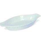 Thumbnail image #1 for Browne USA Foodservice 564014 16 oz Ribbed White Stoneware Oval Lasagna Baker, 11-1/2 x 5-4/5 x 1-4/5 in