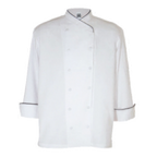 Thumbnail image #1 for Chef Revival J008-2X Unisex White Poly/Cotton Chef Jacket, Long Sleeve, Black Piping, 2X-Large