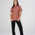 Thumbnail image #1 for Chef Works BCWSZ006-BRI-L Women's Brick Short-Sleeve Chef Coat, Poly/Cotton Blend, Large