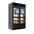 Thumbnail image #1 for Imbera VRD37 BB 2-Section Glass Door Merchandiser, 2 Hinged Doors, Black, Bottom-Mounted Refrigeration