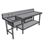 Thumbnail image #1 for Pacific Stainless Products PTS9630C8L20DS 96"W x 30"D Stainless Steel Sink Work Table, Left 20" Bowl, 8" Backsplash, Undershelf