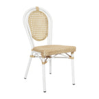 Thumbnail image #1 for Flash Furniture SDA-AD642110-1-NAT-WH-GG Stacking Bistro Chair with Natural PE Cane Rattan Seat and Back, White Aluminum Frame