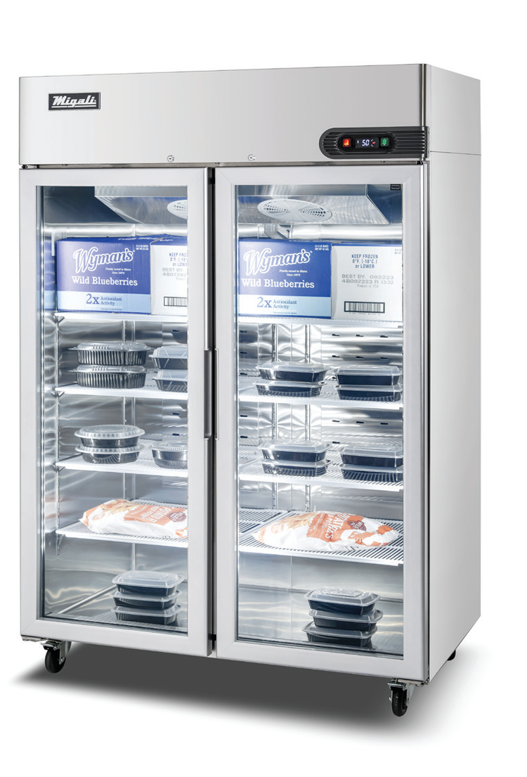 Product image #6 for Migali Competitor Series 2-Section Glass Door Reach-In Display Freezer, 43.2 Cu. Ft., Top-Mount Self-Contained, Stainless Steel