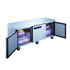 Thumbnail image #2 for Dukers Appliance Co., USA Ltd. DUC72R Three-Section Undercounter Reach-In Refrigerator, Solid Doors, Stainless Steel, Rear-Mounted Self-Contained