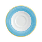 Thumbnail image #1 for G.E.T. Corona, Calypso PA1601900124 Porcelain Coffee/Espresso Saucer, 5" Round, Blue with Yellow Edge Case of 2 Dozen