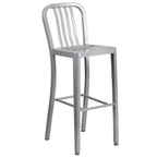 Thumbnail image #1 for Flash Furniture CH-61200-30-SIL-GG Outdoor Commercial Bar Stool, Armless, Vertical Slat Back, Galvanized Steel, Silver