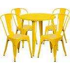Thumbnail image #1 for Flash Furniture CH-51090TH-4-18CAFE-YL-GG 30" Round Table and 4 Yellow Metal Chairs, 29-1/2"H Table