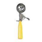 Thumbnail image #1 for Browne USA Foodservice 573320 Size #20 Thumb-Press Disher, 1.75 oz, Stainless Steel Bowl, Yellow Ribbed Plastic Handle