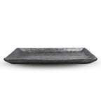 Thumbnail image #2 for Korin Inc Gray Nanban PLY-190 Rectangular China Plate, 13" x 8-1/4", Angled Edge, Metallic Charcoal with Matte Black Accents