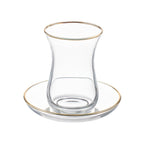 Thumbnail image #1 for Kadra Kitchenware Vikko VK-CAYS-5 Glass Tea Cup and Saucer, 5.5 oz., Gold Rim Case of 6