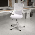 Thumbnail image #2 for Flash Furniture HL-0016-1-WH-WH-GG High-Back Swivel Office Chair, Adjustable Height, Mesh Back, Padded Arms, Casters, White