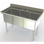 Thumbnail image #1 for AERO Manufacturing MF3-2424 3-Compartment Stainless Steel Sink, 77-1/2"W x 30"D, 24" x 24" x 14" Compartments, 7" Backsplash