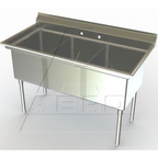 Thumbnail image #1 for AERO Manufacturing 3F3-2124 3-Compartment Stainless Steel Sink, 77-1/2"W x 27"D x 39-1/2"H, 14"D Bowls, 7"H Backsplash