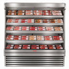 Thumbnail image #1 for Howard-McCray 35E Series SC-OM35E-8S-S-LED Open-Air Packaged Meat Merchandiser, Self-Contained, 4-Tier LED Shelves, Stainless Steel, 99"W x 78.5"H