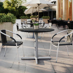 Thumbnail image #1 for Flash Furniture ST-RD36-BKMAR-T3030S-GG Round Outdoor Restaurant Table, 36-inch Black Faux Marble Laminate Top, Silver Cast Iron X-Base