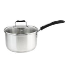 Thumbnail image #1 for Kadra Kitchenware Millvado MU-18-SP/BK 2.4 qt Stainless Steel Saucepan with Glass Lid and Black Silicone Handles Case of 6