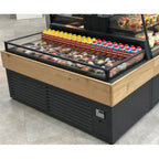 Thumbnail image #1 for RPI Industries Vienna VIAP4-0-R-SC-AT-CAL Open-Air Island Cooler, Raised Rear Tower, Deck Display, Self-Contained Refrigeration, Stainless Steel