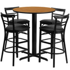 Thumbnail image #1 for Flash Furniture HDBF1035-GG Round Table and 4 Bar Stool Set, 24" Diameter x 42"H, Natural Laminate, Black Upholstery
