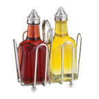 Thumbnail image #2 for TableCraft Products 600ST Oil & Vinegar Dispenser Set, 2 6 oz Clear Glass Bottles, Stainless Steel Tops, Chrome Rack Case of 6