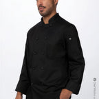 Thumbnail image #1 for Chef Works REWCCW-BLK-XL Unisex Double-Breasted Chef Coat, Long Sleeve, Black, XLarge