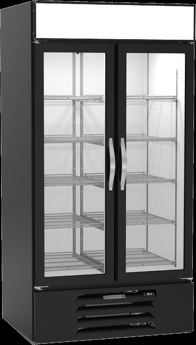 Product image #6 for Beverage-Air MarketMax Two-Section Reach-In Glass Door Merchandiser Refrigerator, 35.08 Cu. Ft., Black, Hinged Double Glass Doors