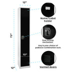 Thumbnail image #1 for Alpine Industries ADI629-201-BLK Single-Tier Steel Locker, 72" H x 15" W, Black Finish