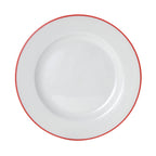 Thumbnail image #1 for Mikasa Hospitality (Lifetime Brands, Inc.) Bistro 5260279 7" Round Vitrified Porcelain Plate, Wide Rim, White with Red Band Case of 36