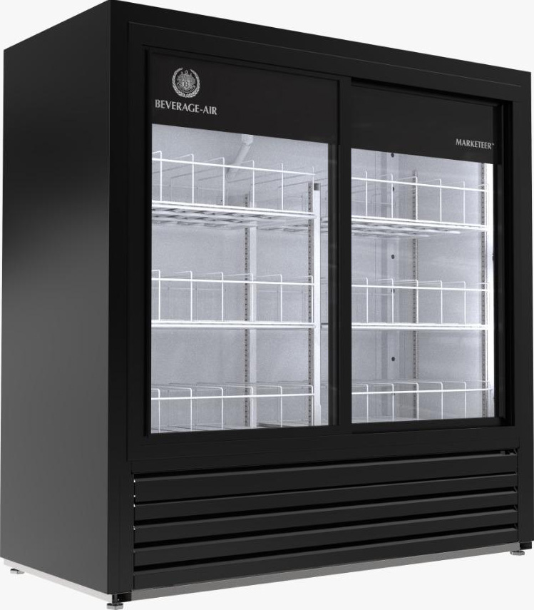 Product image #5 for Beverage-Air Marketeer Two-Section Reach-In Refrigerated Merchandiser with Sliding Glass Doors, 16.4 Cu. Ft., Black