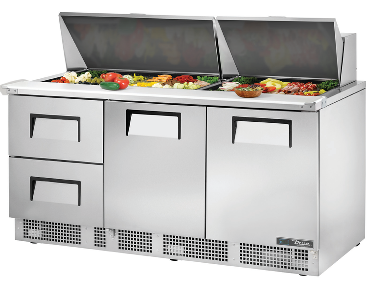 Product image #5 for 72-Inch Three-Section Sandwich/Salad Prep Table with Doors and Drawers, Rear-Mounted Self-Contained Refrigeration, 30-Pan Top Capacity