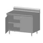 Thumbnail image #1 for SPG International Universal Stainless 4CBT-30BHD Enclosed Stainless Steel Work Table with Hinged Doors and Mid-Shelf, 48"W x 30"D, 6" Backsplash