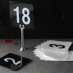 Thumbnail image #2 for New Star Foodservice Inc. 23114 Table Number Cards, 4" x 4", Numbers 1–25, Double-Sided Plastic, White Case of 50