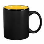 Thumbnail image #1 for International Tableware Hilo 87168-2900/05MF-05C 11 oz Stoneware Mug with C-Handle, Black Matte Exterior and Yellow Interior 1 Dozen