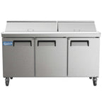 Thumbnail image #1 for USR Brands Evercool ESP72 Three-Door Stainless Steel Sandwich/Salad Prep Refrigerator, 71.5" W, 18-Pan Top, Self-Contained
