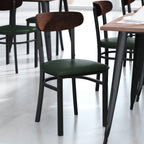 Thumbnail image #2 for Flash Furniture Wright XU-DG6V5GNV-WAL-GG Dining Chair, Green Vinyl Seat, Wooden Boomerang Back, Black Steel Frame, Walnut Finish