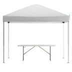 Thumbnail image #1 for Flash Furniture JJ-GZ10183Z-WH-GG 10' x 10' White Pop-Up Canopy Tent with Carry Bag and 72"W White Folding Table