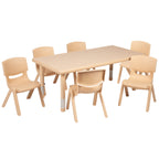 Thumbnail image #1 for Flash Furniture Emmy YU-YCX-0013-2-RECT-TBL-NAT-E-GG Preschool Rectangular Activity Table Set, 48 x 24 in, Adjustable Height, 6 Stacking Chairs