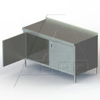 Thumbnail image #1 for AERO Manufacturing 2TSSOHD-30120 Stainless Steel Enclosed Work Table with Undershelf, 120"W x 30"D, 14-Gauge Top, 2-3/4" Backsplash