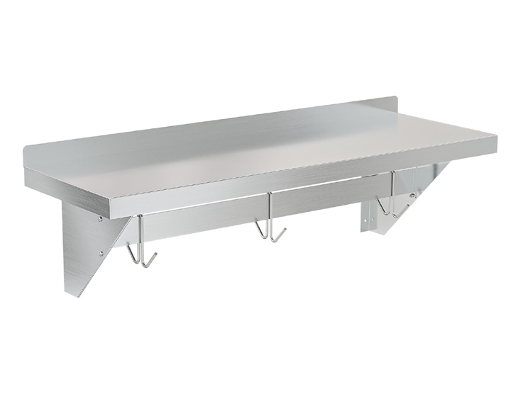 Product image #4 for KoolMore 36-Inch x 12-Inch Wall-Mounted Stainless Steel Wall Shelf with Pot Rack and 3 Hooks