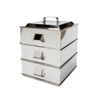 Thumbnail image #1 for Korin Inc Kaku TK-304-01-36 3-Tier Square Stainless Steel Chinese Steamer with Handle and Removable Bases