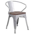 Thumbnail image #1 for Flash Furniture CH-31270-SIL-WD-GG Outdoor Metal Armchair with Slat Back and Wood Seat, Silver