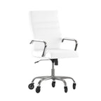 Thumbnail image #1 for Flash Furniture Whitney GO-2286H-WH-RLB-GG High-Back Executive Swivel Office Chair, White Bonded Leather, Padded Arms, Casters